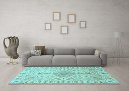 Machine Washable Medallion Light Blue Traditional Rug in a Living Room, wshtr1516lblu