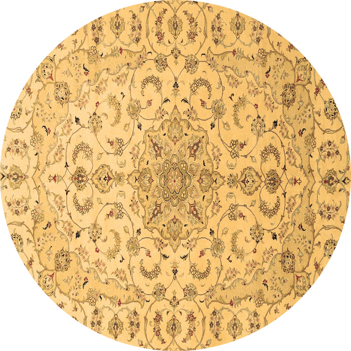 Round Machine Washable Medallion Brown Traditional Rug, wshtr1516brn