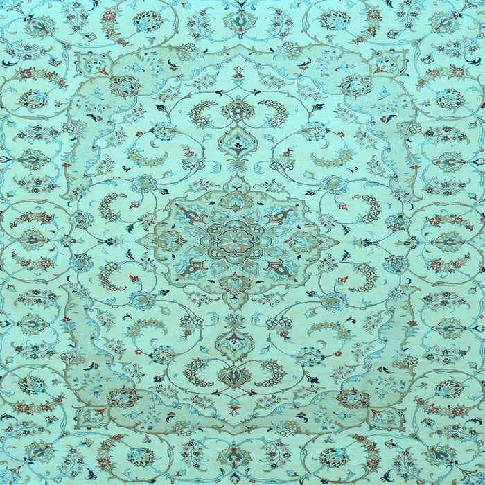 Square Machine Washable Medallion Light Blue Traditional Rug, wshtr1516lblu
