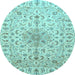 Round Machine Washable Medallion Light Blue Traditional Rug, wshtr1516lblu