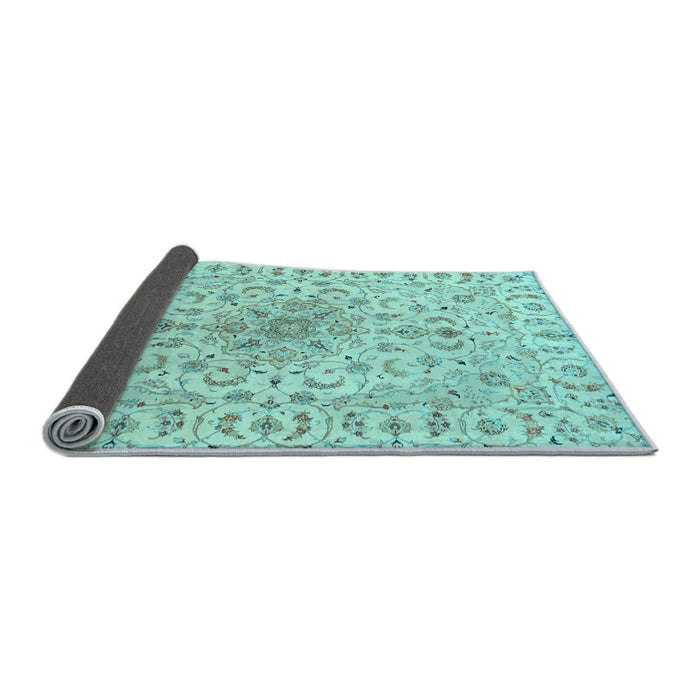 Sideview of Medallion Light Blue Traditional Rug, tr1516lblu