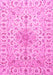 Machine Washable Medallion Pink Traditional Rug, wshtr1516pnk