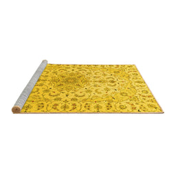 Sideview of Machine Washable Medallion Yellow Traditional Rug, wshtr1516yw