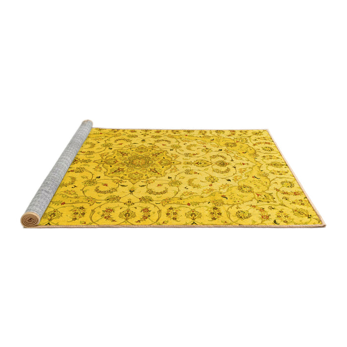 Sideview of Machine Washable Medallion Yellow Traditional Rug, wshtr1516yw