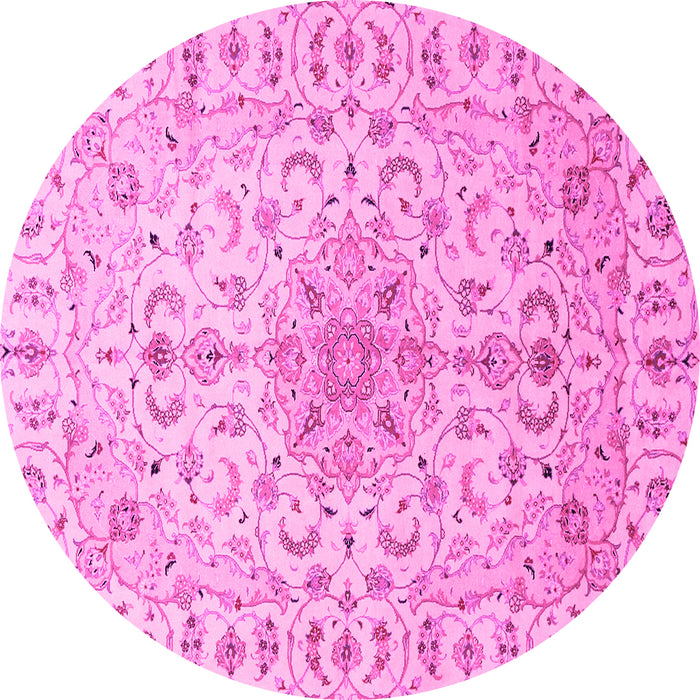 Round Machine Washable Medallion Pink Traditional Rug, wshtr1516pnk