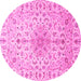 Round Machine Washable Medallion Pink Traditional Rug, wshtr1516pnk