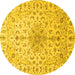 Round Machine Washable Medallion Yellow Traditional Rug, wshtr1516yw