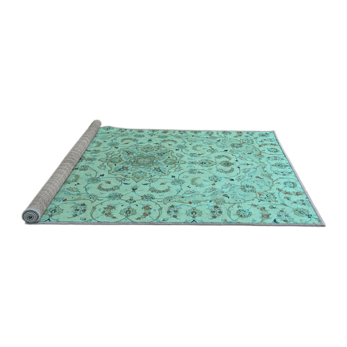 Sideview of Machine Washable Medallion Light Blue Traditional Rug, wshtr1516lblu