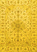 Machine Washable Medallion Yellow Traditional Rug, wshtr1516yw