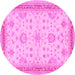 Round Oriental Pink Traditional Rug, tr1517pnk