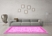 Machine Washable Oriental Pink Traditional Rug, wshtr1517pnk