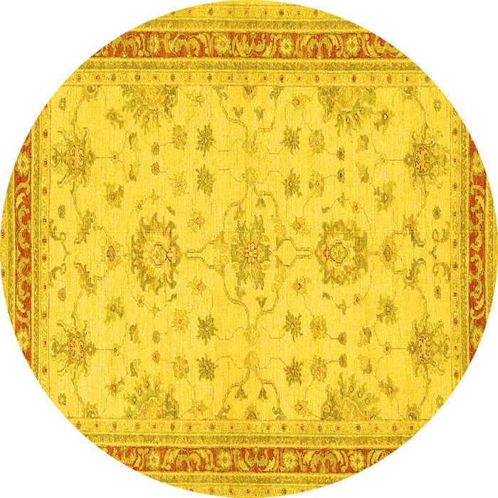 Round Machine Washable Oriental Yellow Traditional Rug, wshtr1517yw