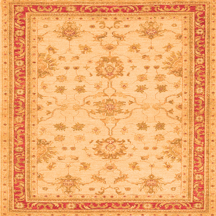 Round Machine Washable Oriental Orange Traditional Area Rugs, wshtr1517org