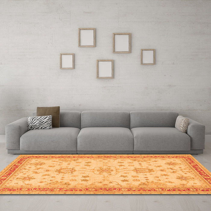 Machine Washable Oriental Orange Traditional Area Rugs in a Living Room, wshtr1517org