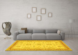 Machine Washable Oriental Yellow Traditional Rug in a Living Room, wshtr1517yw