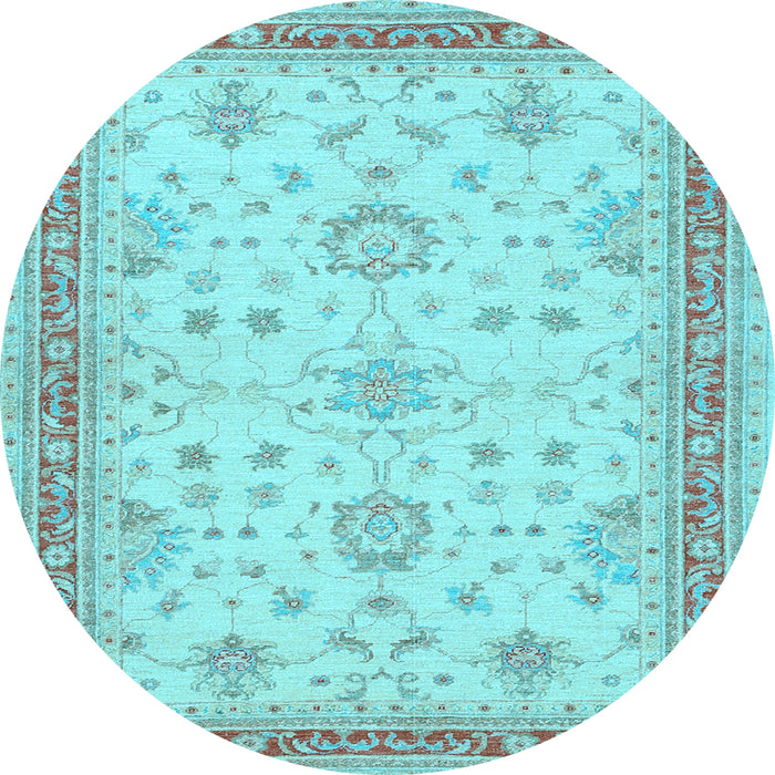 Round Machine Washable Oriental Light Blue Traditional Rug, wshtr1517lblu