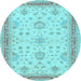 Round Machine Washable Oriental Light Blue Traditional Rug, wshtr1517lblu