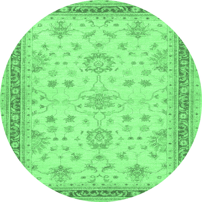 Round Machine Washable Oriental Emerald Green Traditional Area Rugs, wshtr1517emgrn