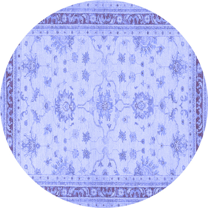 Round Machine Washable Oriental Blue Traditional Rug, wshtr1517blu