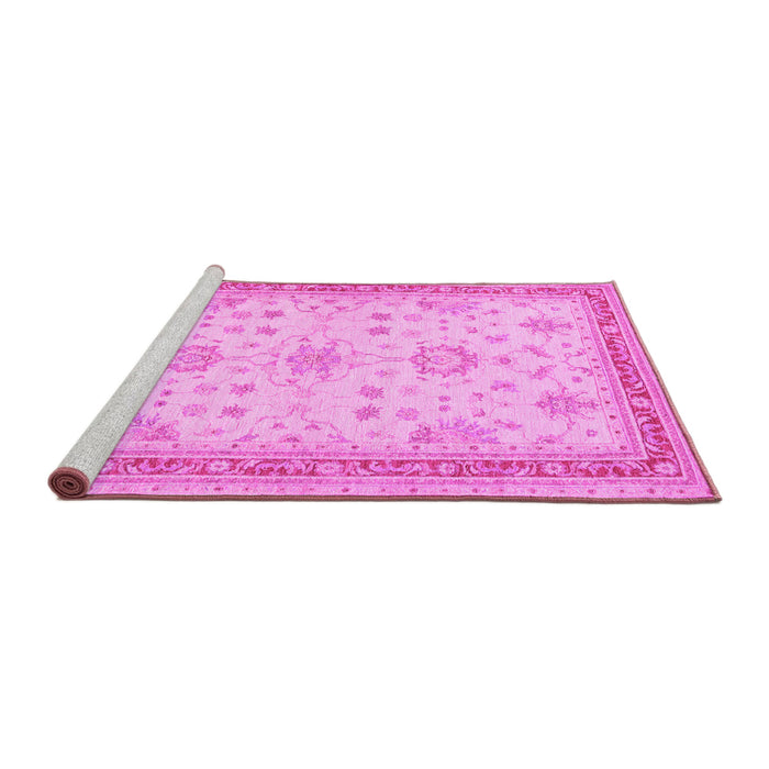 Sideview of Machine Washable Oriental Pink Traditional Rug, wshtr1517pnk