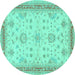 Round Oriental Turquoise Traditional Rug, tr1517turq