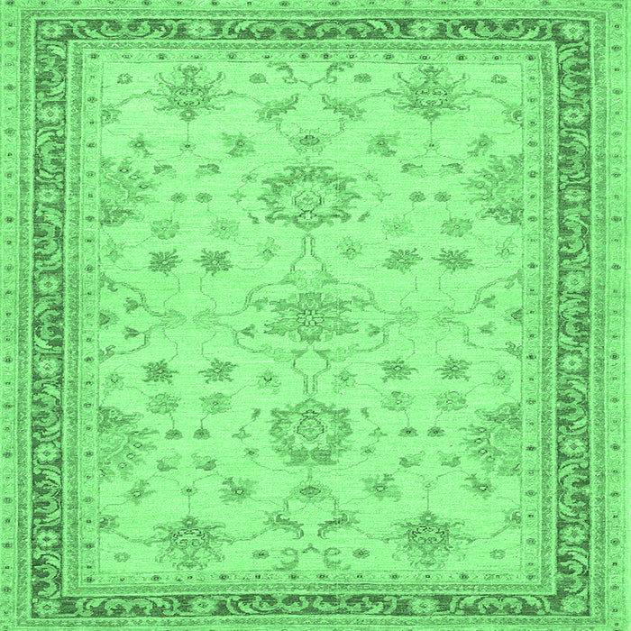 Square Machine Washable Oriental Emerald Green Traditional Area Rugs, wshtr1517emgrn