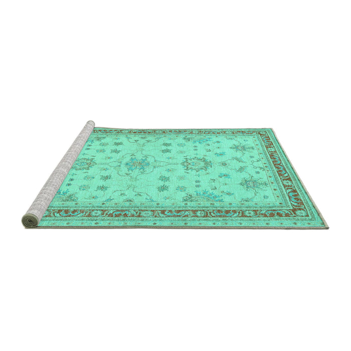Sideview of Machine Washable Oriental Turquoise Traditional Area Rugs, wshtr1517turq