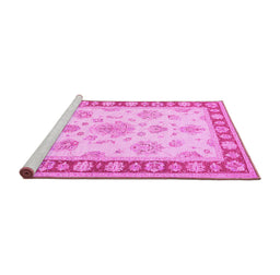 Sideview of Machine Washable Oriental Pink Traditional Rug, wshtr1518pnk