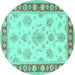 Round Oriental Turquoise Traditional Rug, tr1518turq