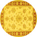 Round Oriental Yellow Traditional Rug, tr1518yw