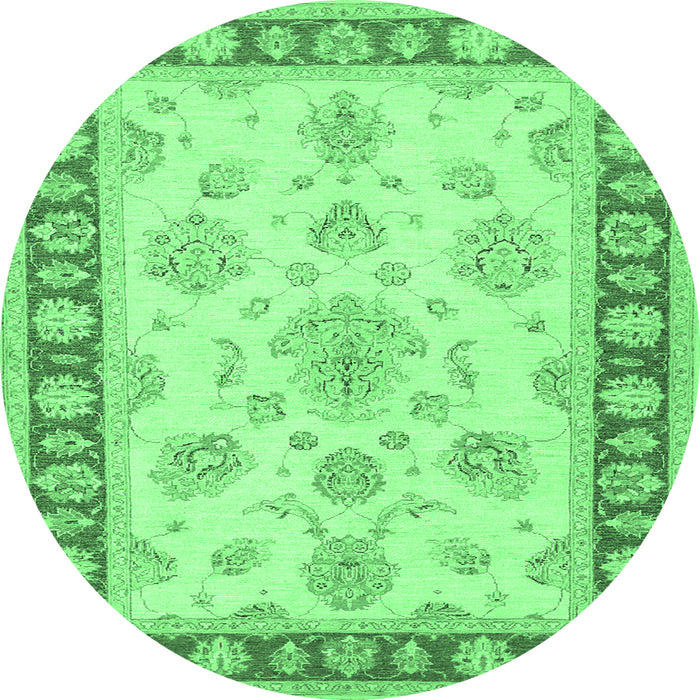 Round Oriental Emerald Green Traditional Rug, tr1518emgrn