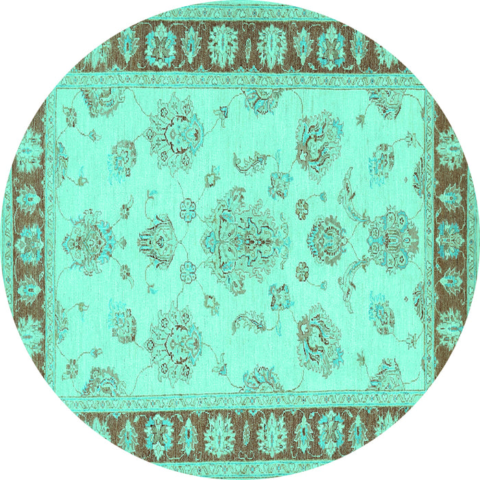 Round Machine Washable Oriental Turquoise Traditional Area Rugs, wshtr1518turq