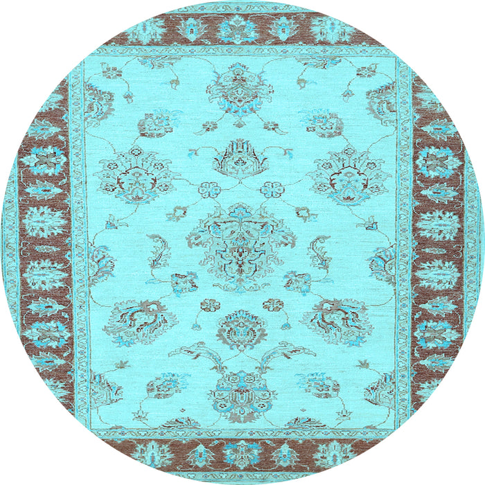 Round Machine Washable Oriental Light Blue Traditional Rug, wshtr1518lblu