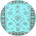 Round Machine Washable Oriental Light Blue Traditional Rug, wshtr1518lblu