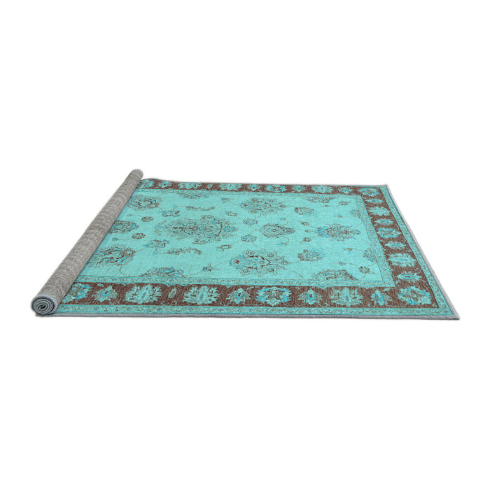 Sideview of Machine Washable Oriental Light Blue Traditional Rug, wshtr1518lblu