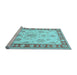 Sideview of Machine Washable Oriental Light Blue Traditional Rug, wshtr1518lblu