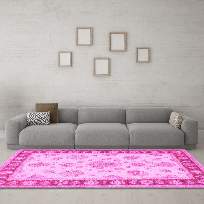 Machine Washable Oriental Pink Traditional Rug in a Living Room, wshtr1518pnk