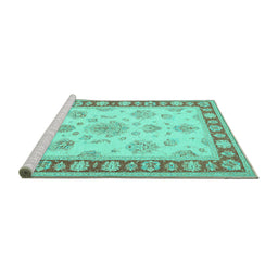 Sideview of Machine Washable Oriental Turquoise Traditional Area Rugs, wshtr1518turq