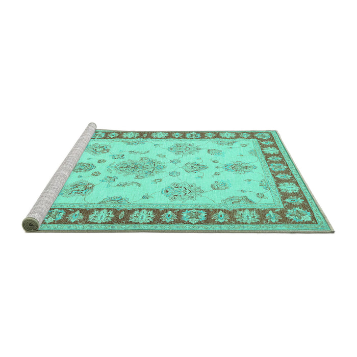 Sideview of Machine Washable Oriental Turquoise Traditional Area Rugs, wshtr1518turq