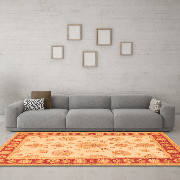 Machine Washable Oriental Orange Traditional Area Rugs in a Living Room, wshtr1518org