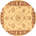 Round Oriental Brown Traditional Rug, tr1518brn