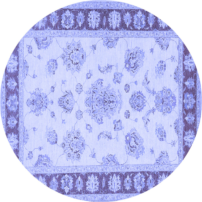 Round Machine Washable Oriental Blue Traditional Rug, wshtr1518blu