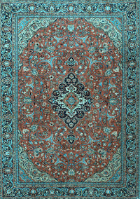 Medallion Light Blue Traditional Rug, tr1519lblu