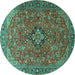 Round Medallion Turquoise Traditional Rug, tr1519turq