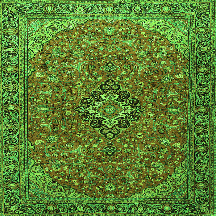 Round Machine Washable Medallion Green Traditional Area Rugs, wshtr1519grn