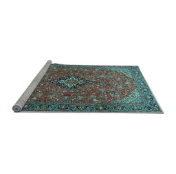 Sideview of Machine Washable Medallion Light Blue Traditional Rug, wshtr1519lblu