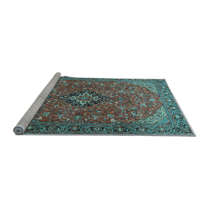 Sideview of Machine Washable Medallion Light Blue Traditional Rug, wshtr1519lblu