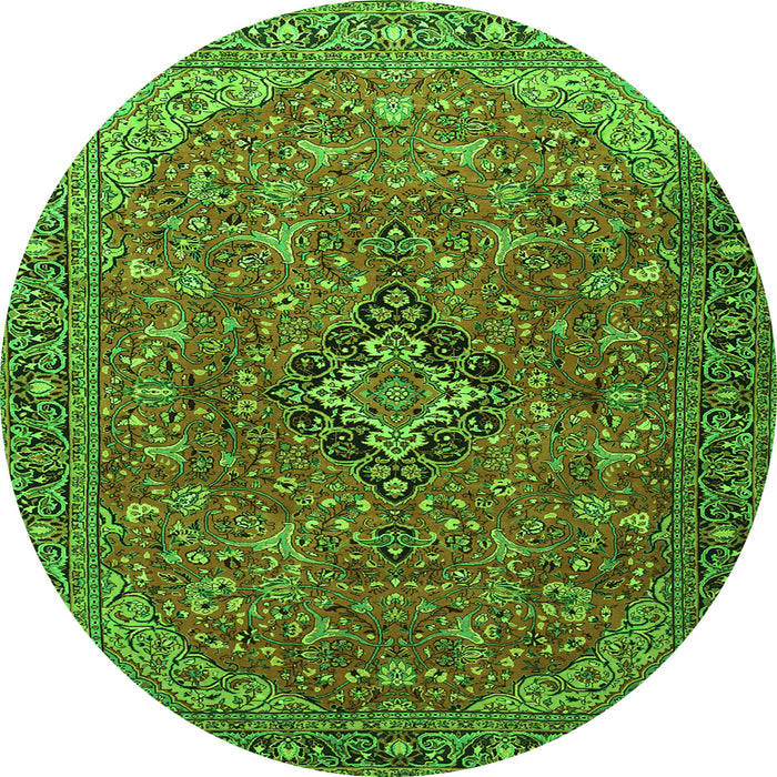 Machine Washable Medallion Green Traditional Area Rugs, wshtr1519grn