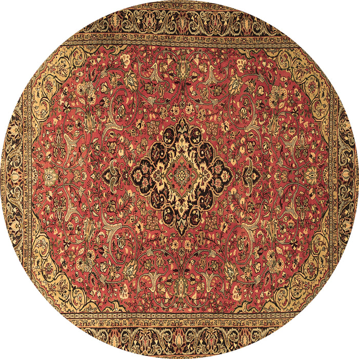 Round Machine Washable Medallion Brown Traditional Rug, wshtr1519brn