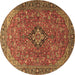 Round Machine Washable Medallion Brown Traditional Rug, wshtr1519brn